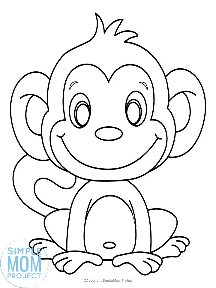 Cute baby monkey coloring page for kids â simple mom project