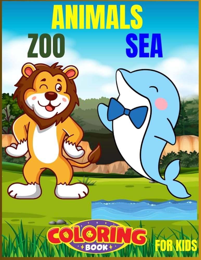 Animals zoo sea coloring book for kids funny animals easy coloring pages for preschool and kindergarten zoo and sea animals inch pages yazer homor books