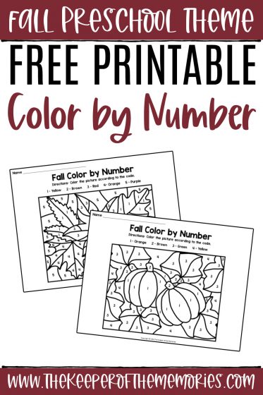 Free printable fall color by number preschool worksheets