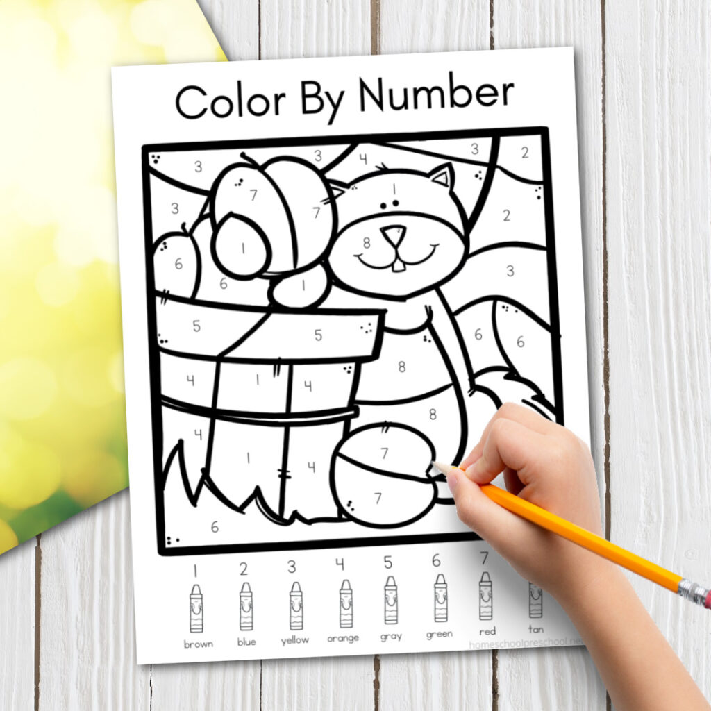 Free printable fall color by number worksheets