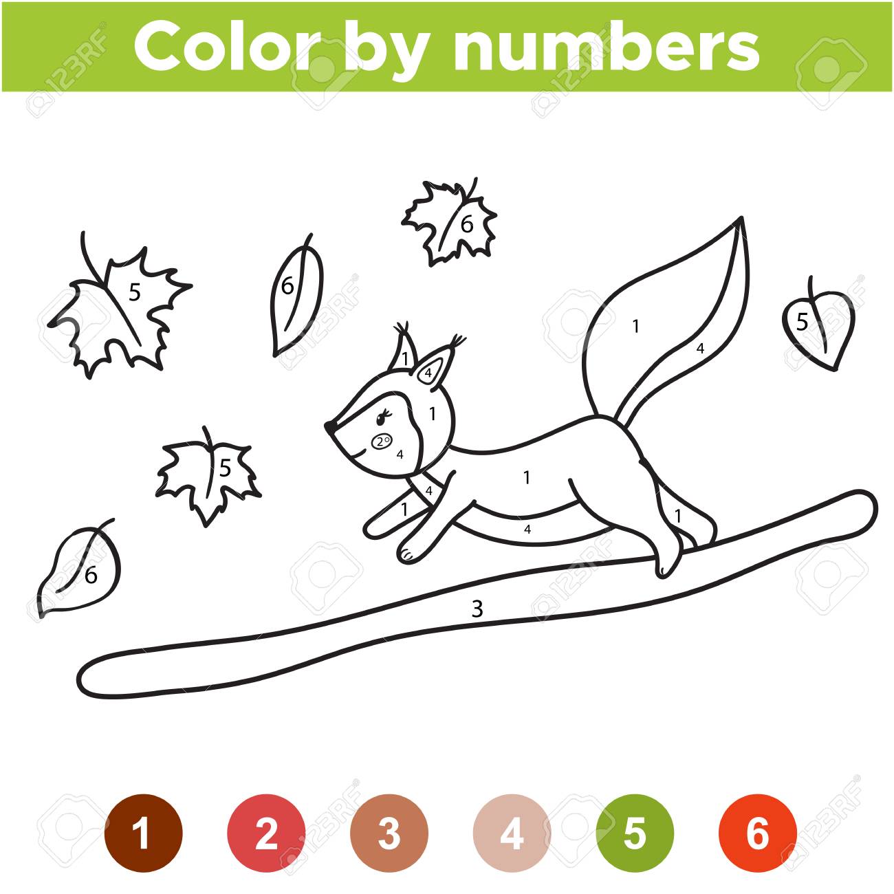 Numbers coloring page cute cartoon squirrel with acron educational game for preschool kids autumn woodland animals vector illustration royalty free svg cliparts vectors and stock illustration image