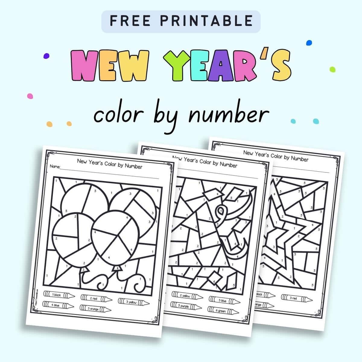 Free printable new years eve color by number pages