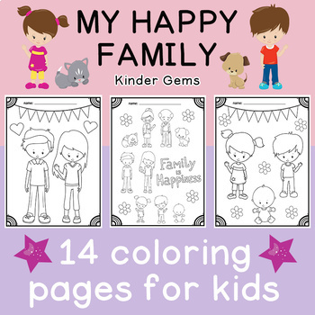 Family coloring pages for preschool and kindergarten by kinder gems store