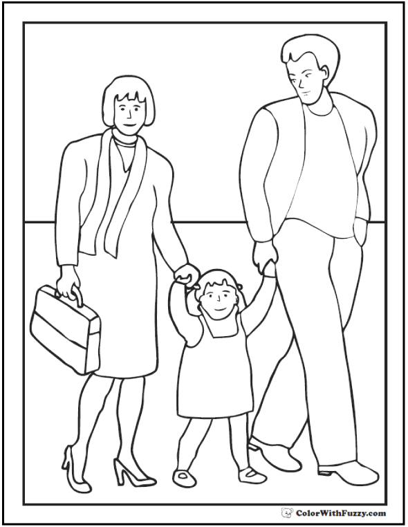 Family fathers day coloring pages mother father daughter