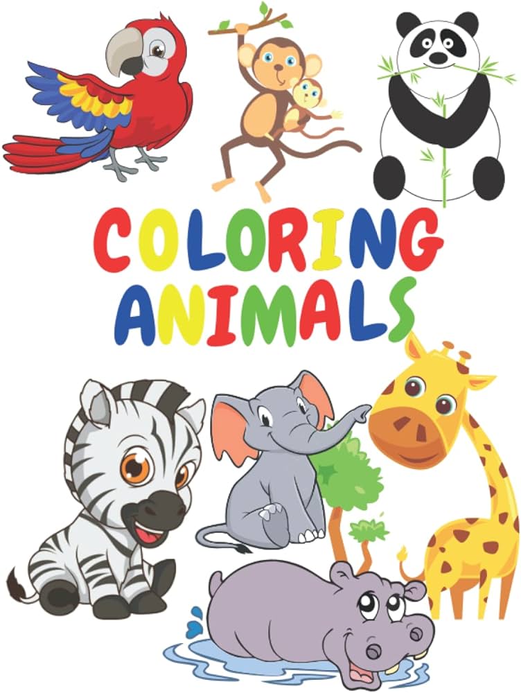 Happy animals coloring book for toddlerskids easy coloring pages for preschool and kindergarten fun coloring pages in cute style for preschool and book for kids inches pages by family first