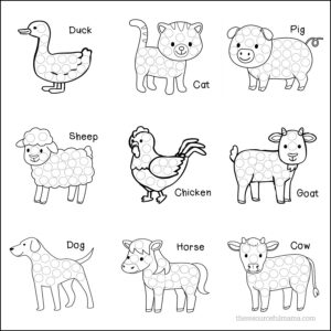 Farm animals dot activity printables