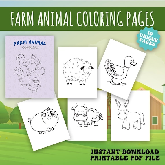 Printable farm animal coloring pages instant download coloring download kids coloring book classroom activity homeschool activity