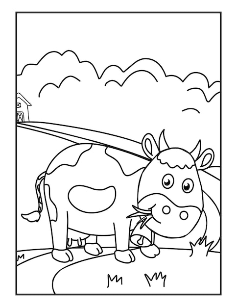 Premium vector cow farm animal coloring pages for kids