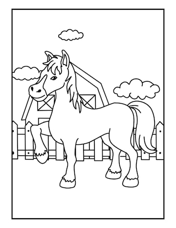 Premium vector horse farm animal coloring pages for kids