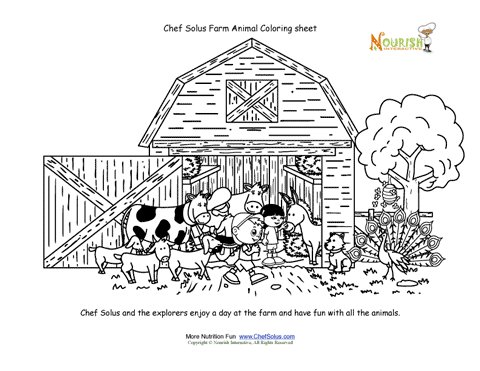 Farm animal coloring activity page for kids