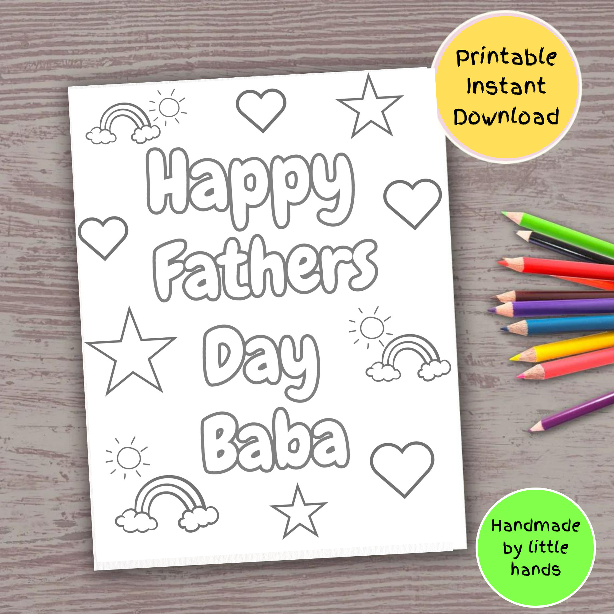 Baba fathers day printable coloring page for kids handmade diy fathers day card gift for baba from kids grandkids grandson granddaughter download now