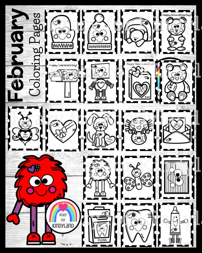 February coloring pages winter hibernation groundhogs valentine presidents