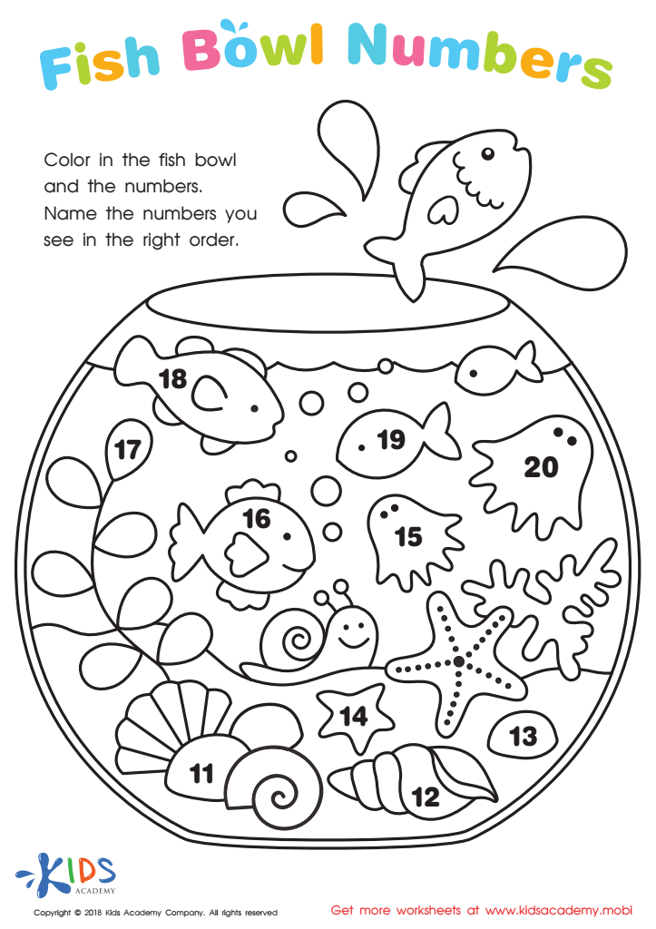 Fish bowl numbers worksheet free printout for kids