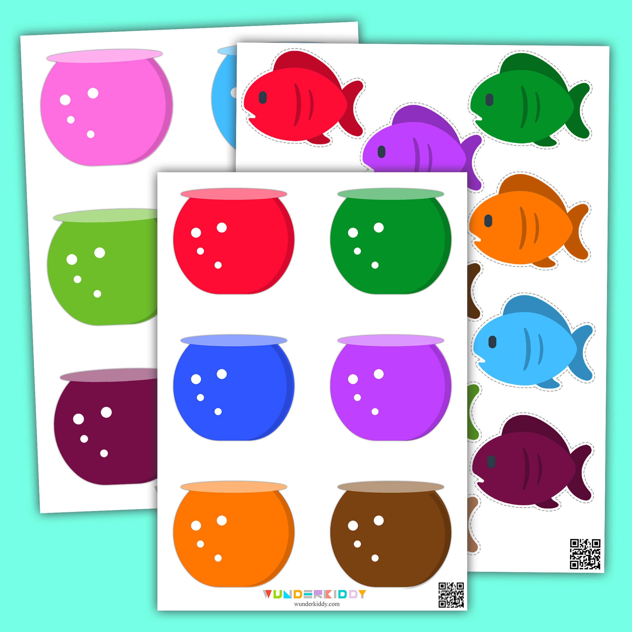 Printable fish bowl color matching activity for kindergarten