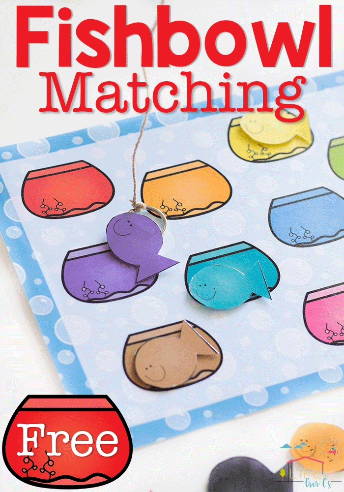 Free color matching fishbowl printable for preschoolers