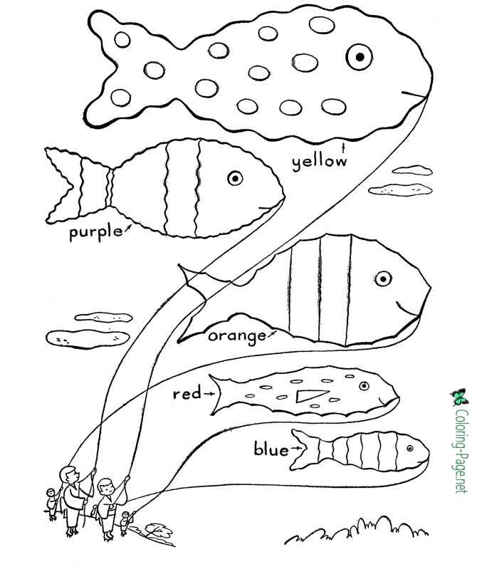 Preschool fish coloring pages learning colors