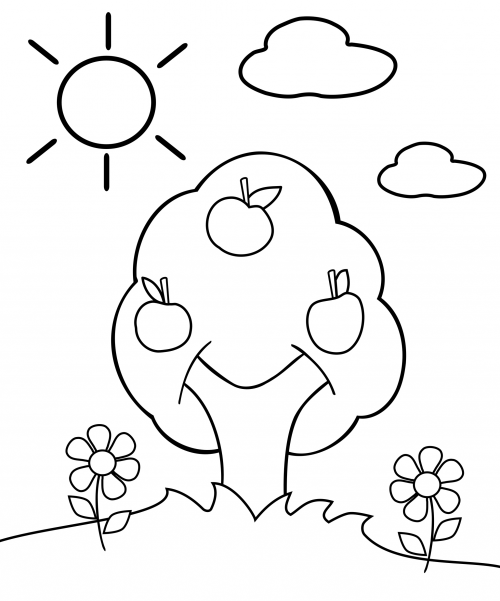 Preschool coloring page â apple tree