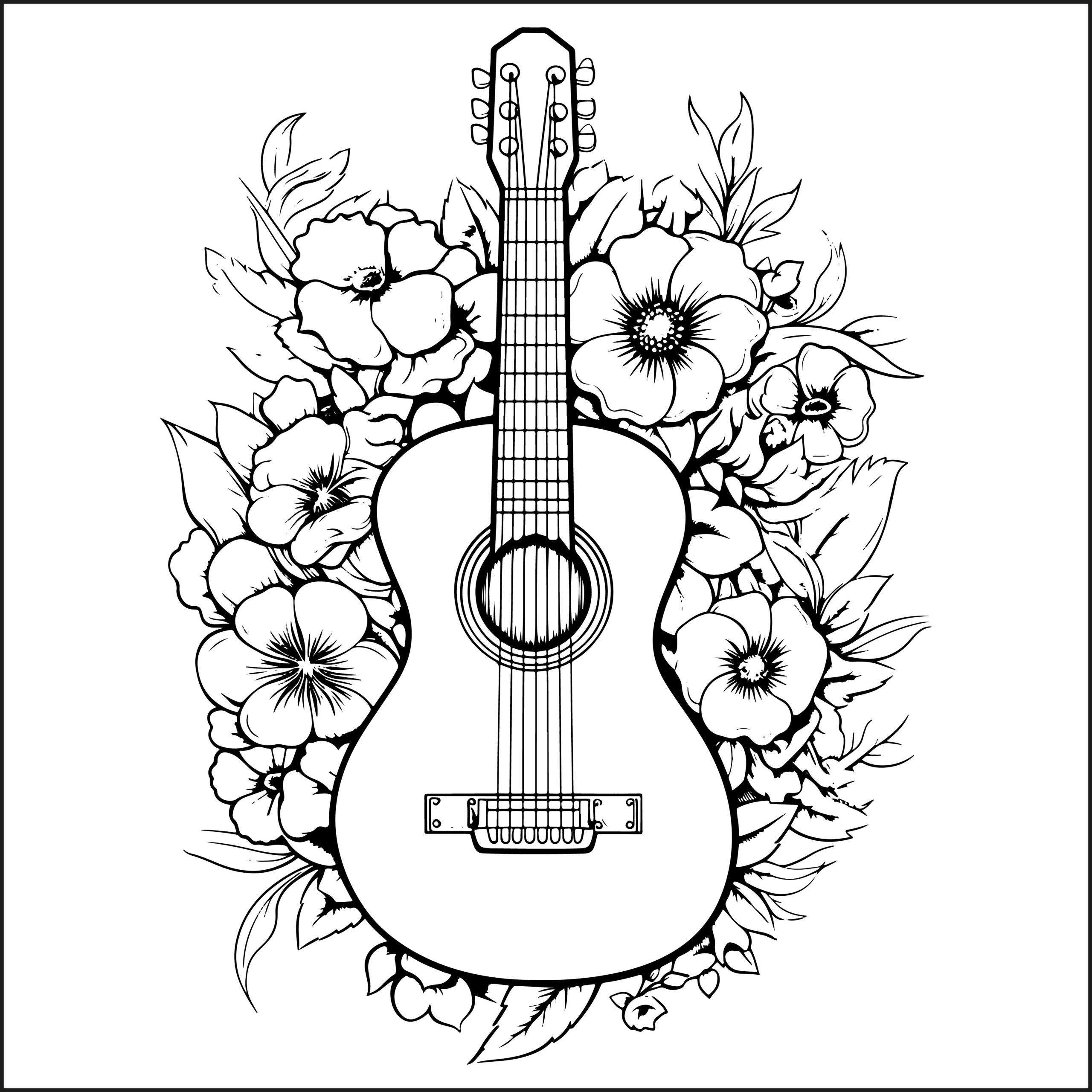 Guitar with flower coloring book guitar with flower coloring pages made by teachers