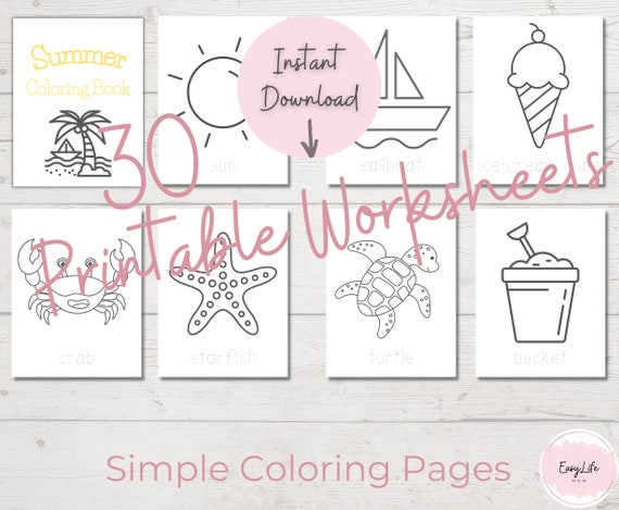 Summer coloring pages printable simple coloring pages preschool coloring summer activities summer coloring kids coloring book instant download