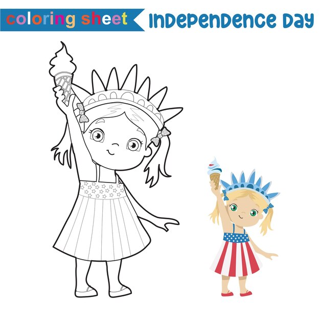 Premium vector coloring activity for children th of july coloring page for kindergarten and preschool children