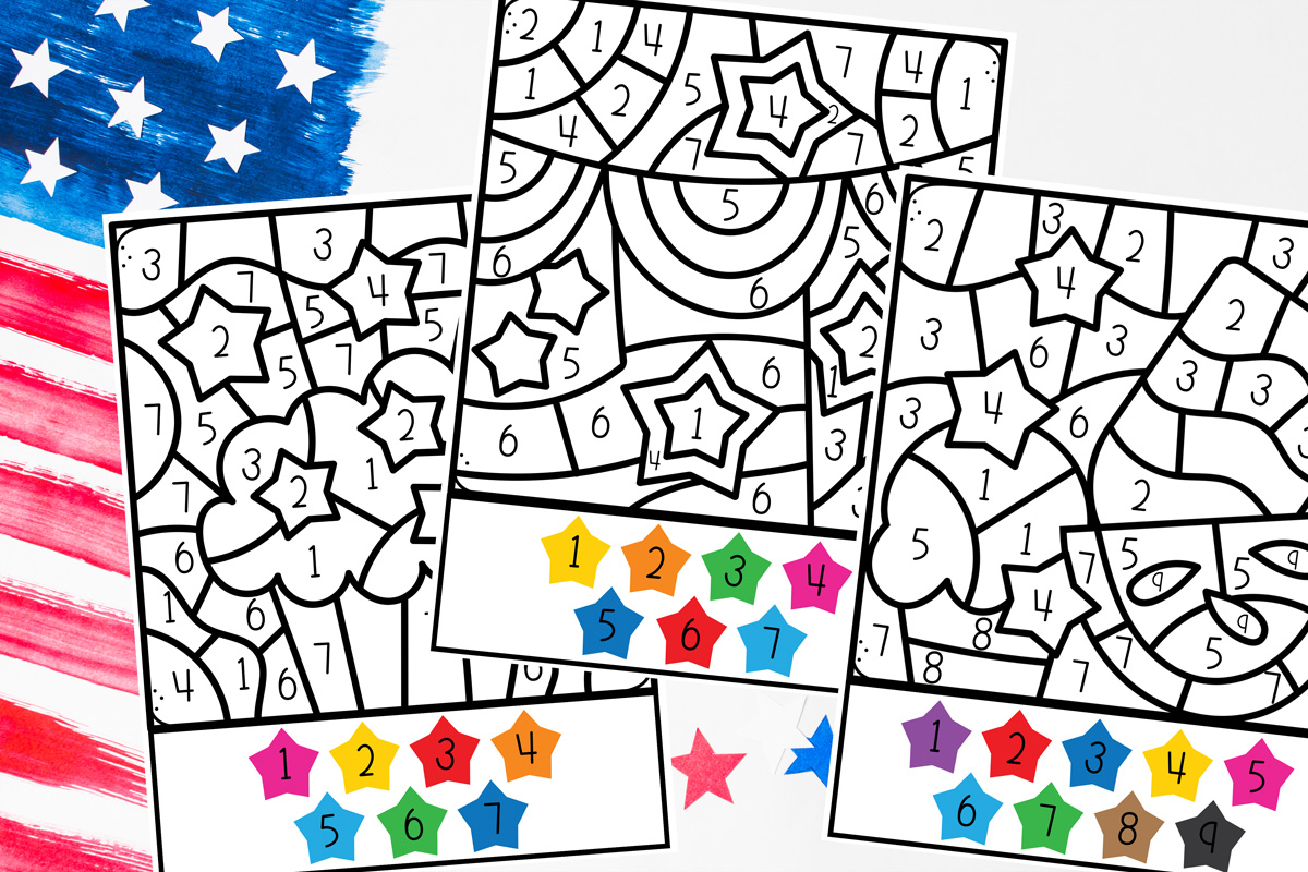 Free th of july color by number preschool printable