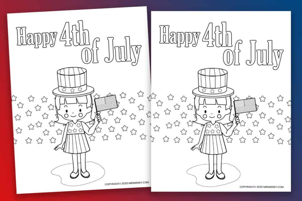 Fourth of july girl coloring page printable mrs merry