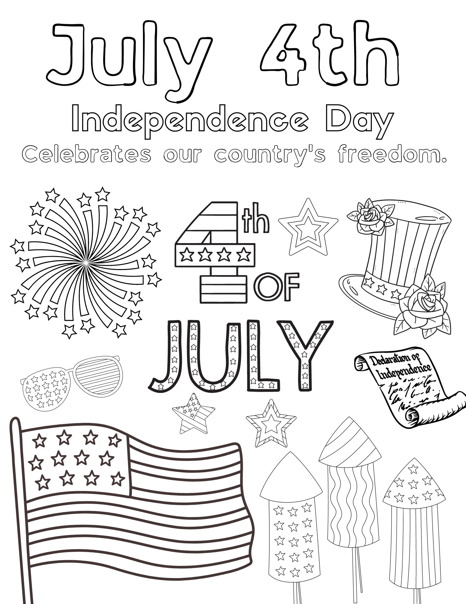 July coloring pages for kids and adults