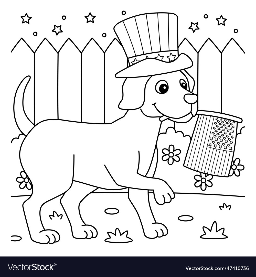 Th of july dog celebrating coloring page for kids