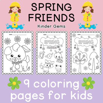 Spring friends coloring pages for preschool and kindergarten tpt