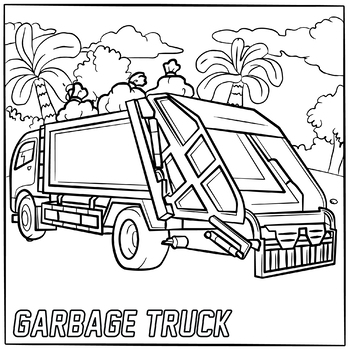 Garbage truck heavy transportation vehicle coloring page book