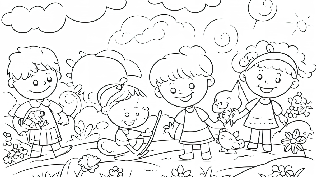 Kids in garden coloring pages printable background coloring picture for kindergarten kindergarten powerpoint kindergarten background image and wallpaper for free download
