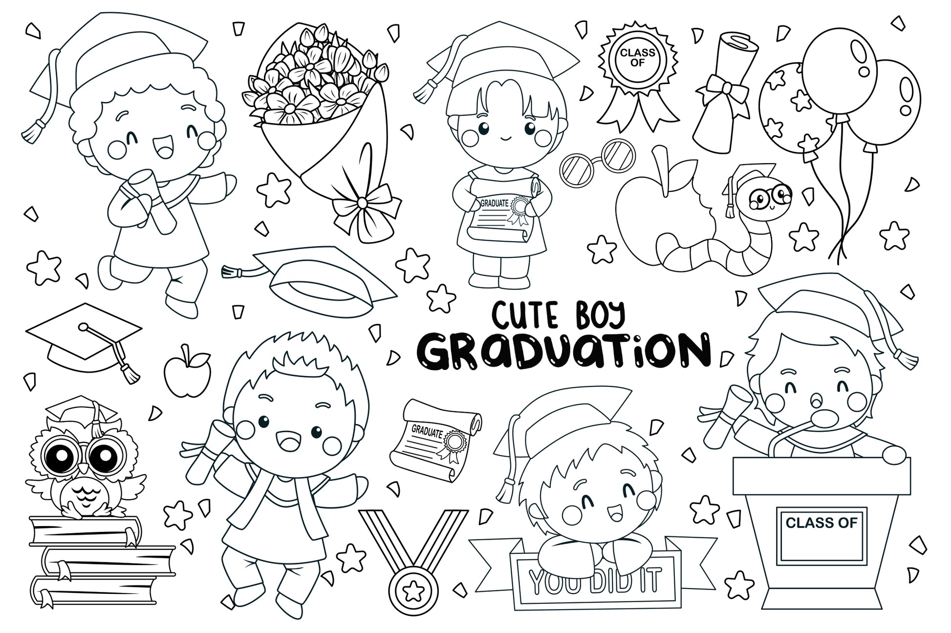 Boy student and graduation clipart coloring â studio