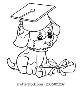 Coloring page outline cartoon dog graduate stock vector royalty free