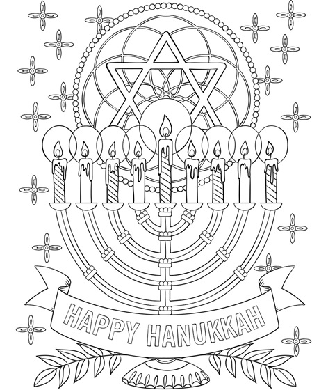 Happy hanukkah menorah free coloring page for kids