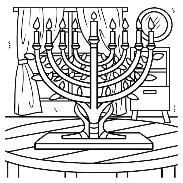 Premium vector hanukkah menorah coloring page for kids