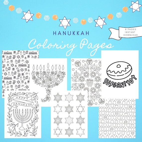 Hanukkah printable coloring activity pages pdf instant download kids hanukkah activity printable holiday activity menorah