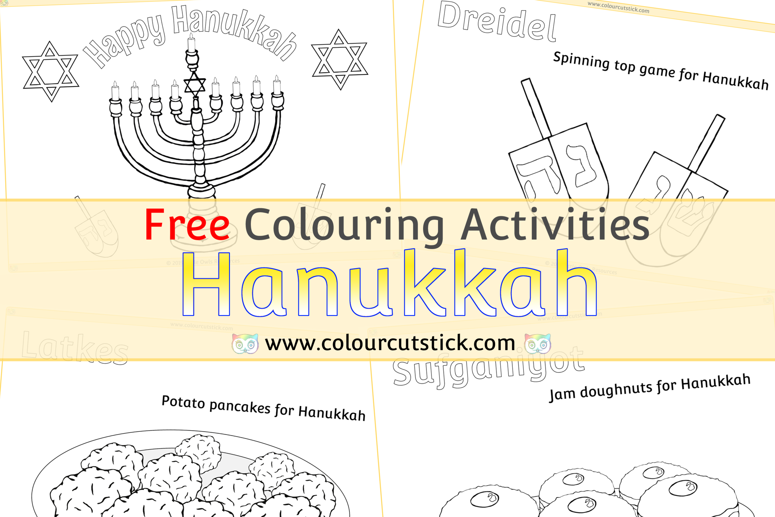 Free hanukkahchanukah colouringcoloring pages â colour cut stick