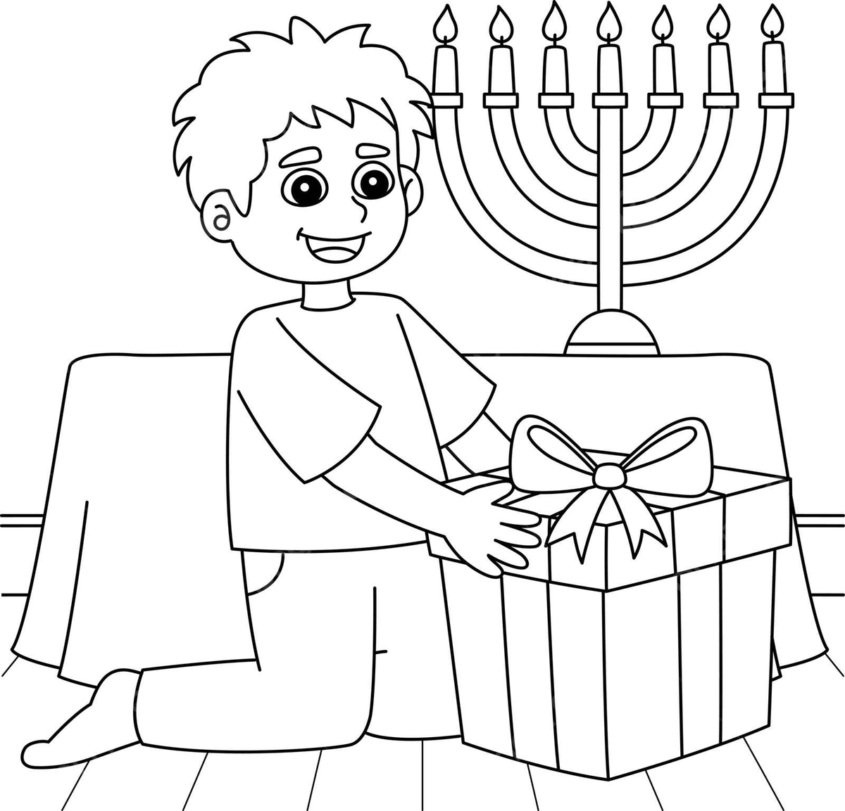 Coloring page for children hanukkah boy with a gift vector ring drawing color drawing child drawing png and vector with transparent background for free download