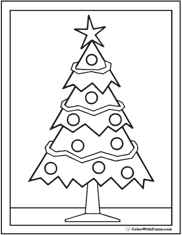 Christmas tree coloring page star garland ornaments