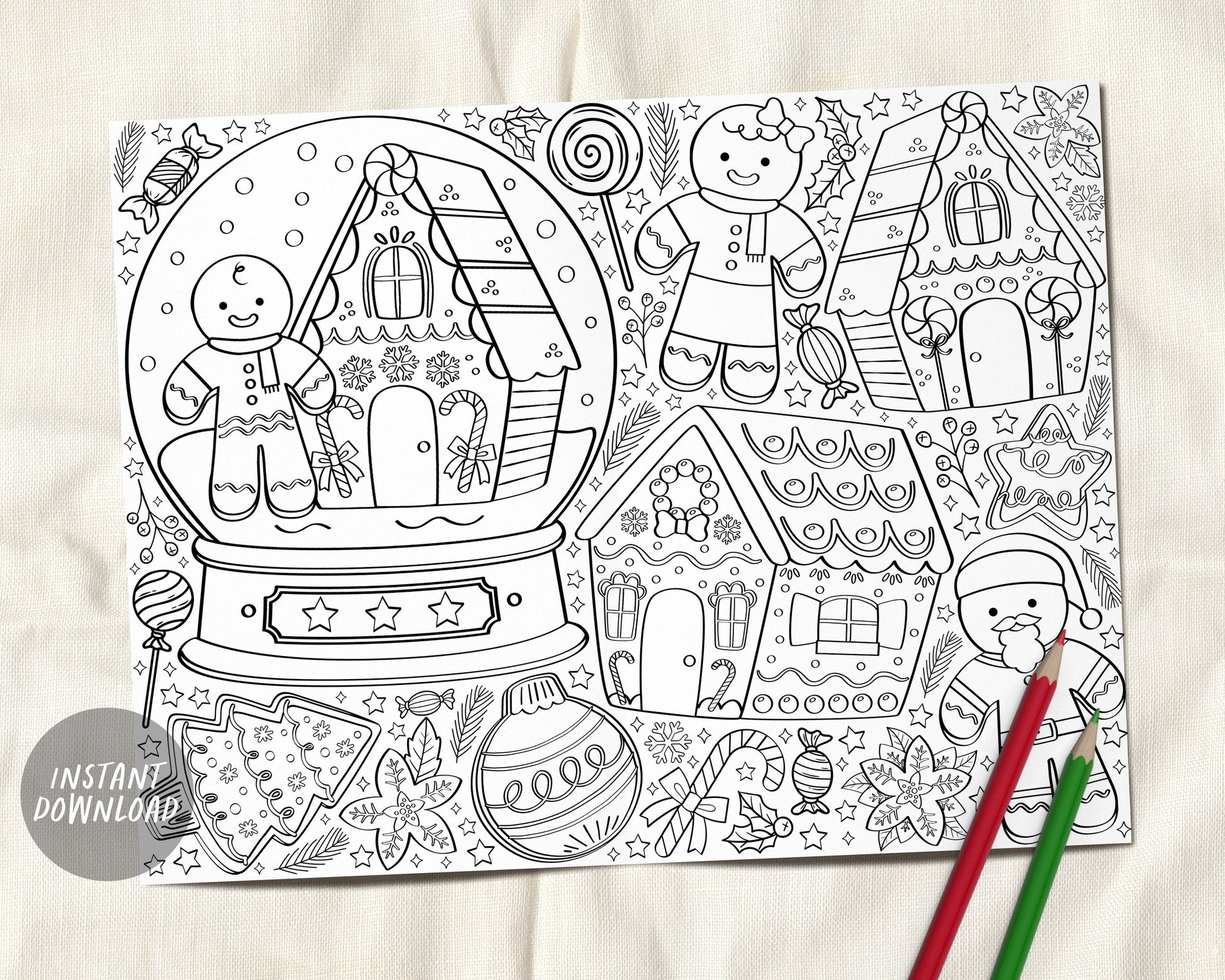 Gingerbread christmas coloring page placemat for kids holiday xmas co â puff paper co