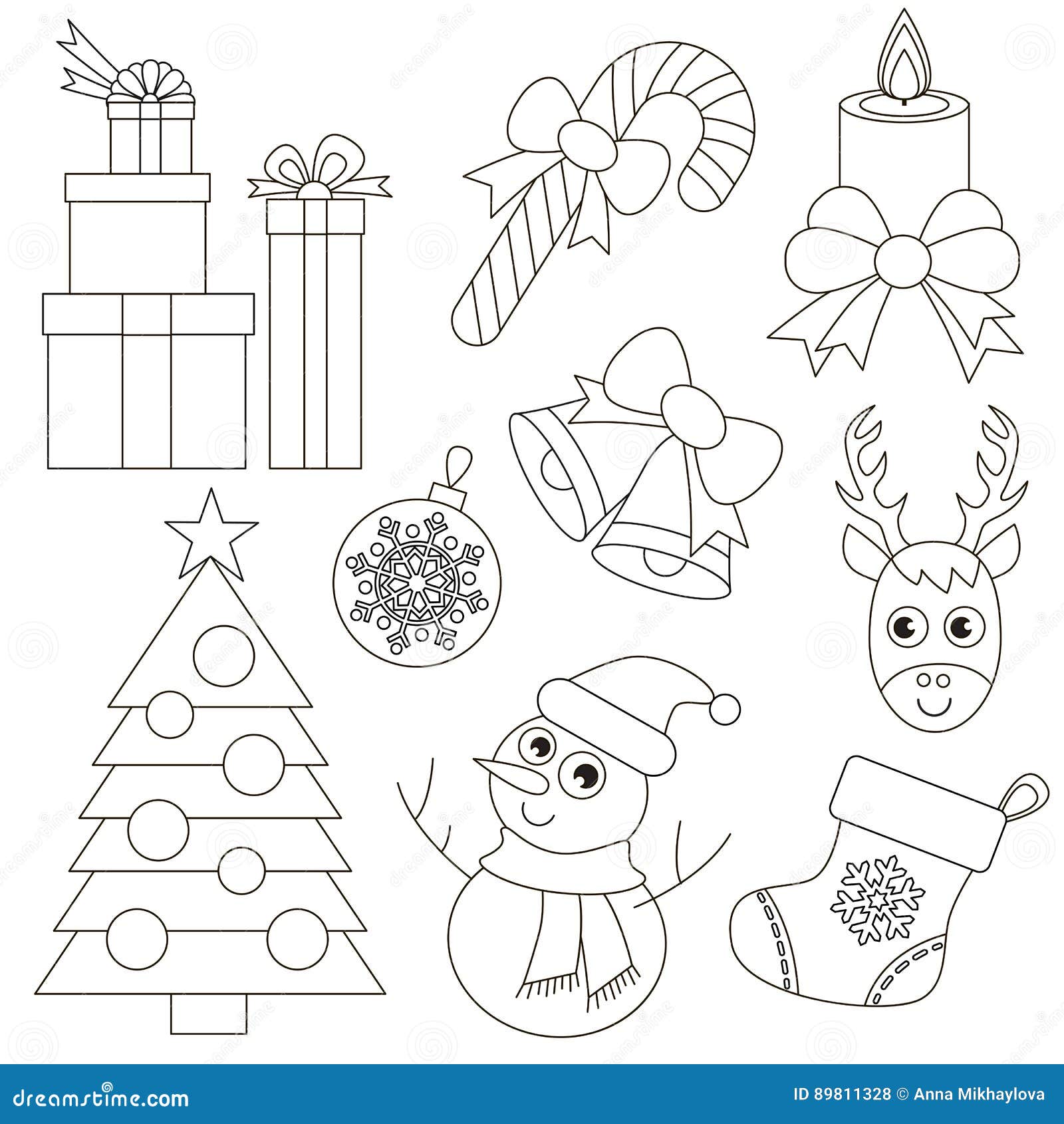 Christmas holiday set set the big page to be colored simple education game for kids stock vector