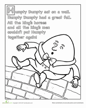 Humpty dumpty nursery rhyme worksheet education nursery rhymes activities nursery rhymes preschool nursery rhymes preschool theme