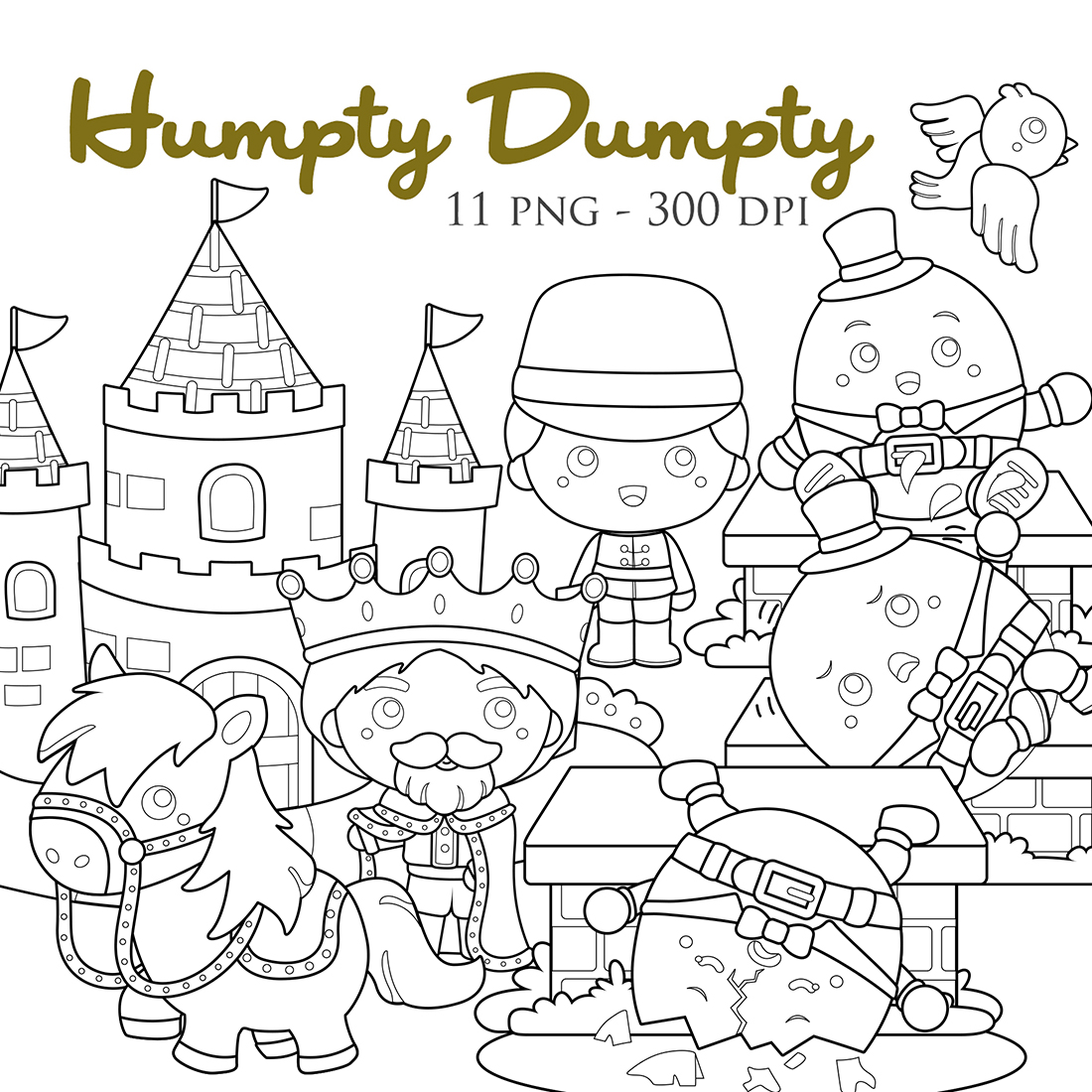 Humpty dumpty classic rhymes song story kids colorful scrapbook digital stamp