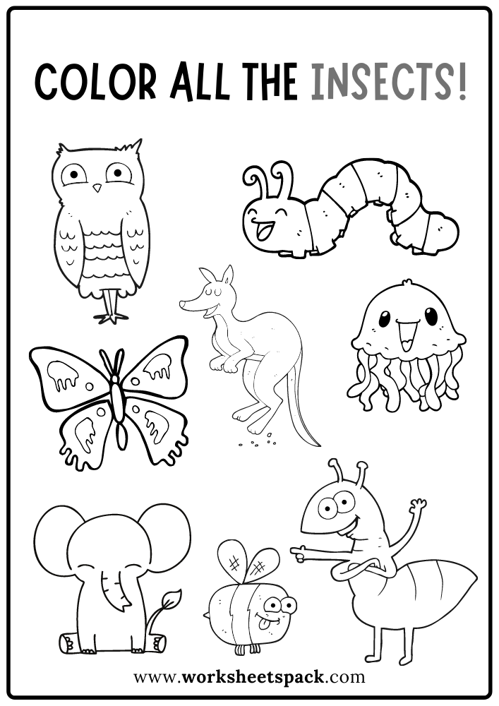 Color all the insects worksheet free insects coloring book pdf