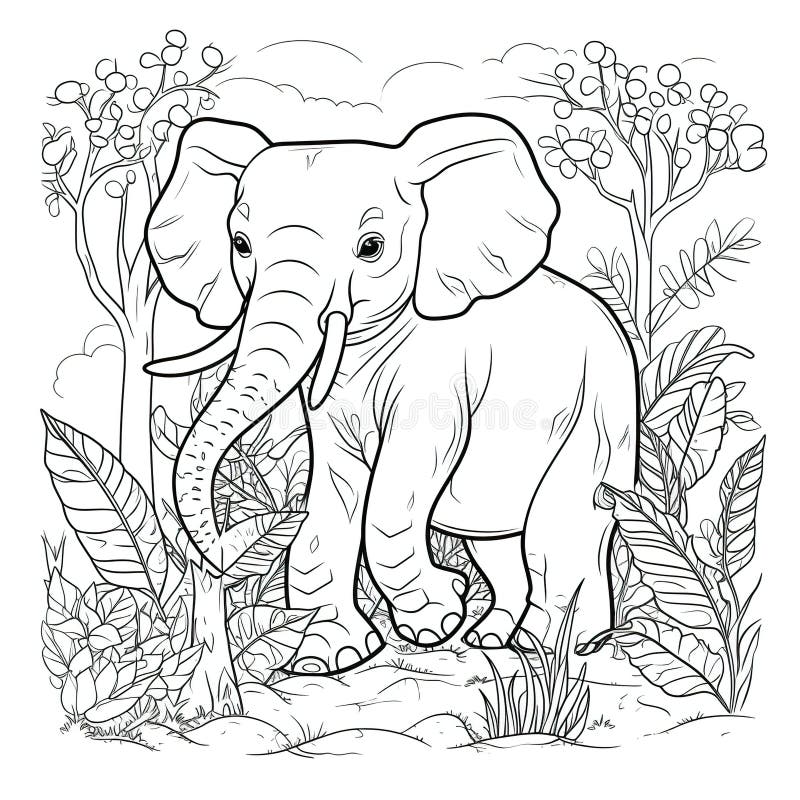 Elephant jungle coloring page stock illustrations â elephant jungle coloring page stock illustrations vectors clipart