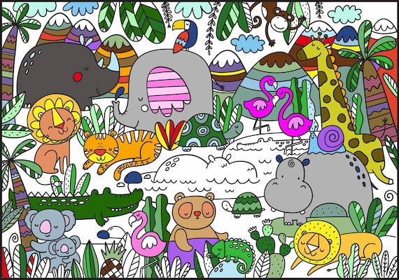 Jungle coloring page giant coloring sheet with name jungle