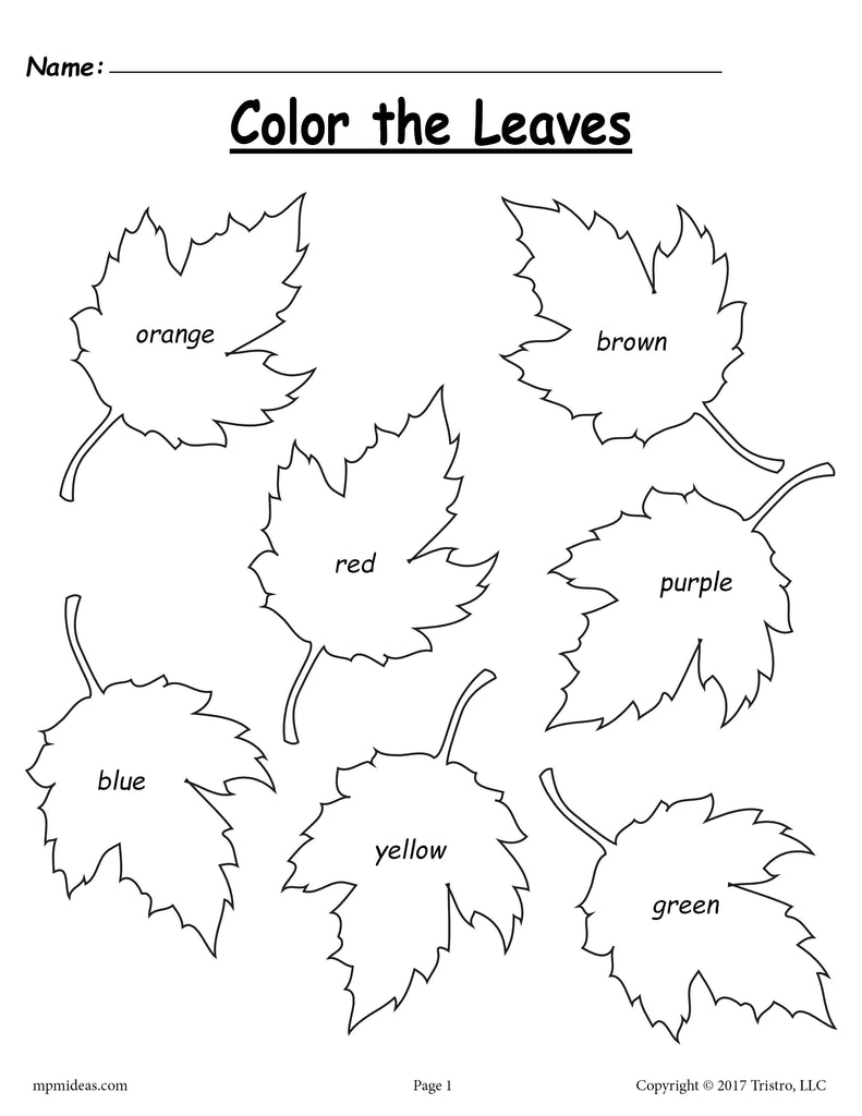 Fall leaf color words worksheet â