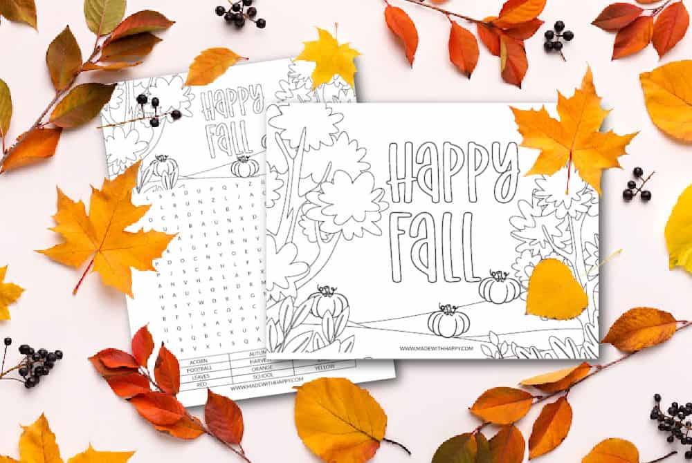 Free printable fall coloring pages and word search