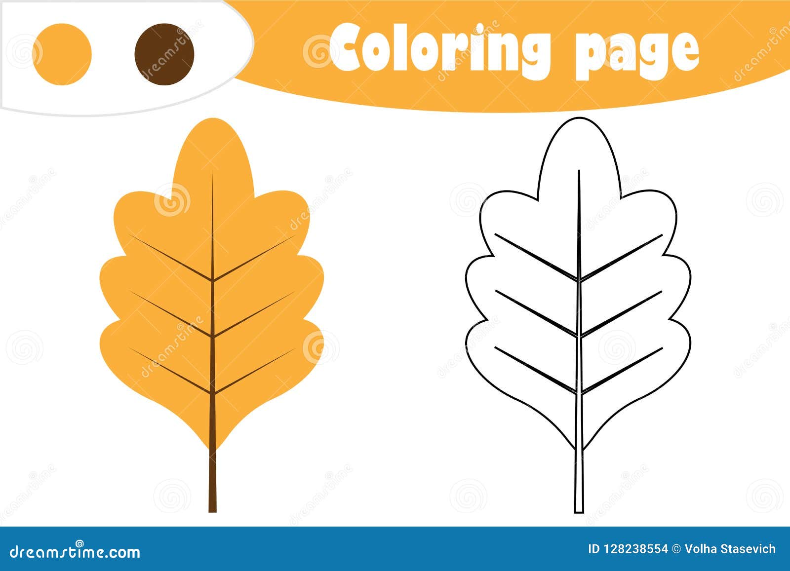Oak leaf in cartoon style autumn coloring page education paper game for the development of children kids preschool activity pr stock vector