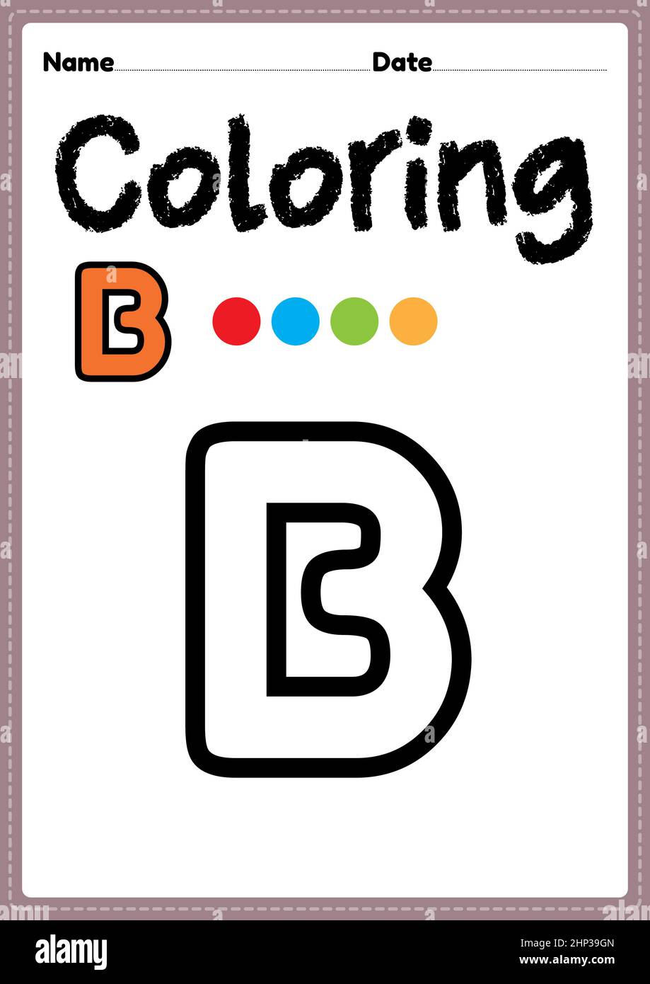 Letter b alphabet coloring page for preschool kindergarten montessori kids to learn and practice writing drawing and coloring activities to develo stock photo